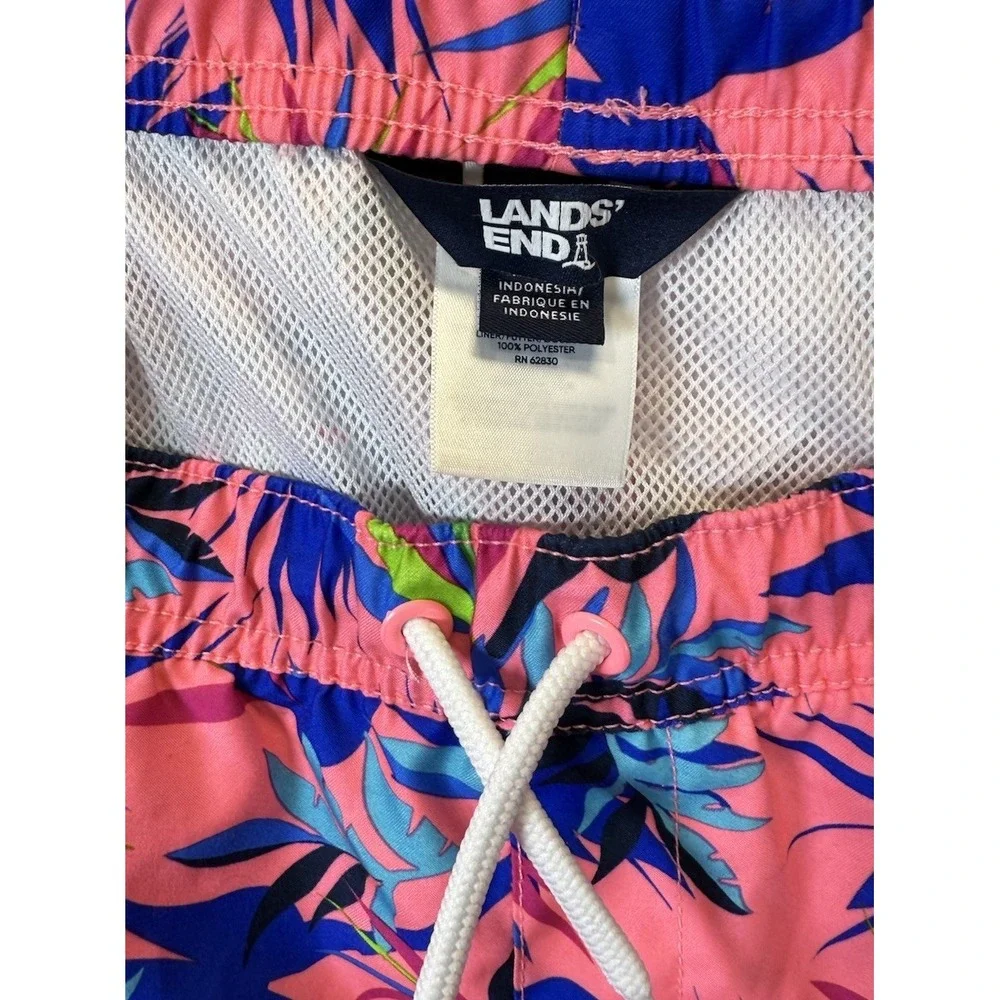 Lands End Boy's Sz 2XL (18-20) Pink Tropical Prints Mesh Lined Swim Trunk Shorts